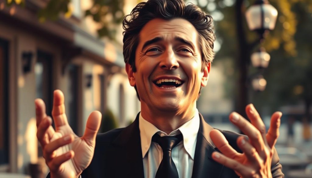 A charismatic portrait of Gilbert Bécaud, the famed French singer and songwriter, captured in a vintage setting. He is dressed in a sharp, classic black suit with a crisp white shirt and a black tie, exuding elegance and charm. His expressive hands gesture as he sings passionately, reflecting his intense connection to music. The background features a softly blurred Parisian café scene, hinting at a late afternoon ambiance with golden sunlight filtering through the trees, casting warm, inviting light on his face. The focus is tight on his face, highlighting his deep-set eyes and warm smile, conveying a sense of nostalgia and romance. The mood is intimate and heartfelt, evoking the essence of a transformative moment in his career. A charismatic portrait of Gilbert Bécaud, the famed French singer and songwriter, captured in a vintage setting. He is dressed in a sharp, classic black suit with a crisp white shirt and a black tie, exuding elegance and charm. His expressive hands gesture as he sings passionately, reflecting his intense connection to music. The background features a softly blurred Parisian café scene, hinting at a late afternoon ambiance with golden sunlight filtering through the trees, casting warm, inviting light on his face. The focus is tight on his face, highlighting his deep-set eyes and warm smile, conveying a sense of nostalgia and romance. The mood is intimate and heartfelt, evoking the essence of a transformative moment in his career.